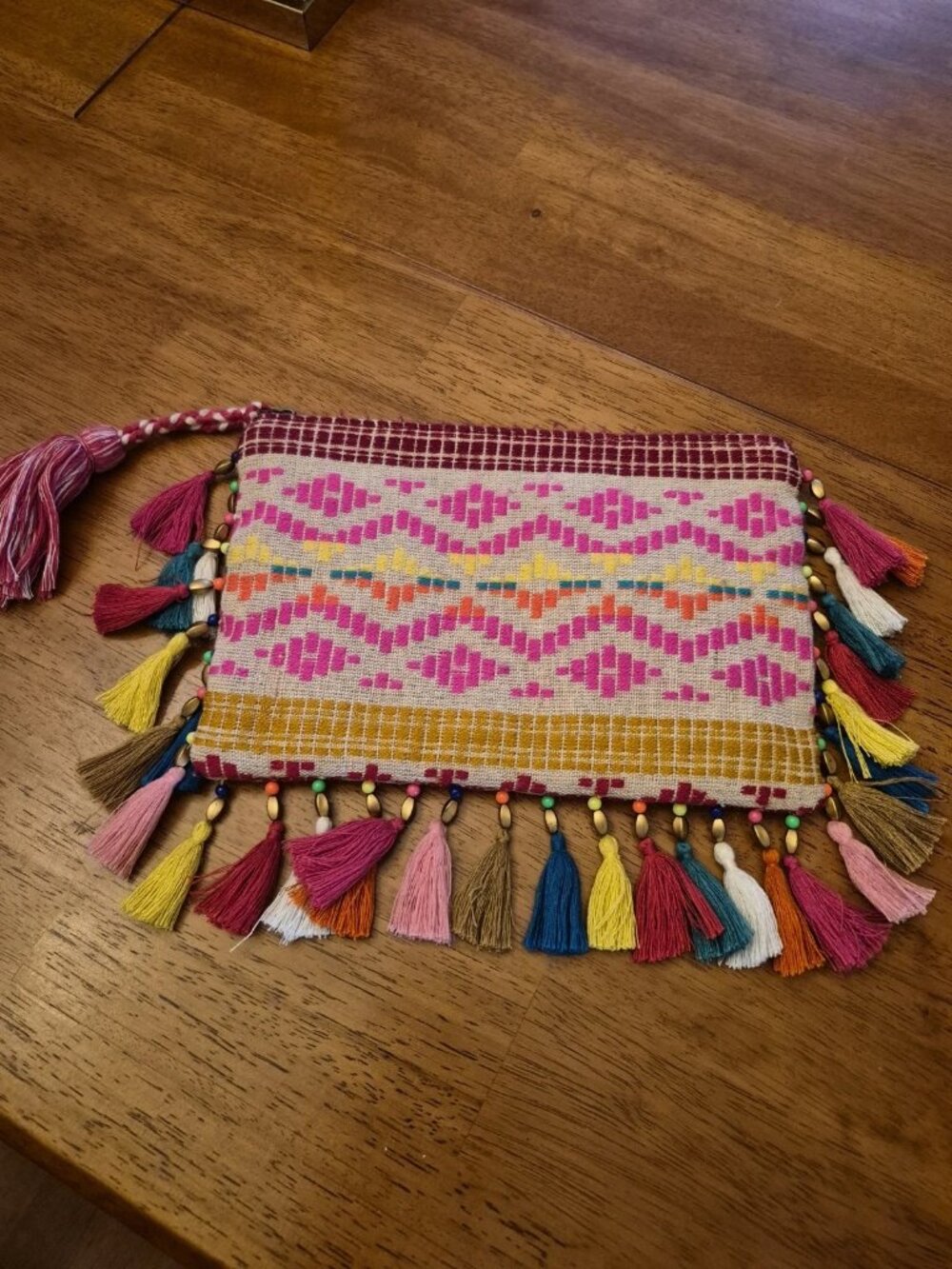 BIG BUDDHA Wristlet Clutch Purse Bag canvas boho tassel festival